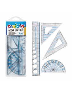 Carioca Pack Geometrico de 4 Herramientas - 1 Regla 20cm - 2 Escuadras - 1 Goniometro 180° - Herramienta Multifuncion -