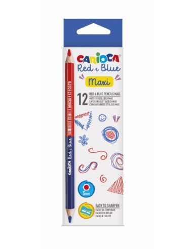 Carioca Maxi Pack de 12 Lapices - Cuerpo Lacado Hexagonal - Mina de Ø 5mm - Color Azul Rojo