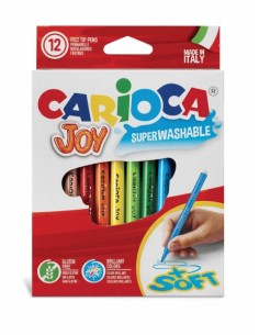 Carioca Joy Pack de 12 Rotuladores - Tinta Superlavable - Punta Fina 2.8mm - Punta Bloqueada - Tapa Ventilada - Color Varios