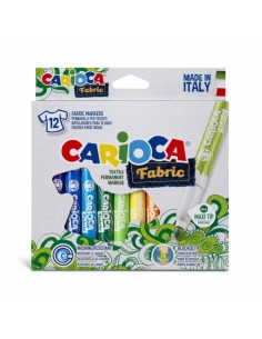 Carioca Fabric Pack de 12 Rotuladores para Tejidos - Punta Maxi Ø 6mm - Tinta Especial para Tejidos - Colores Indelebles -