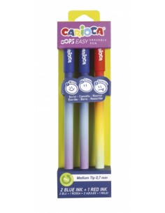 Carioca Oops Easy Pack de 3 Boligrafos Borrables - Tinta Termo Sensible - Cuerpo con Efecto Degradado - Punta de Ø 0.7mm -