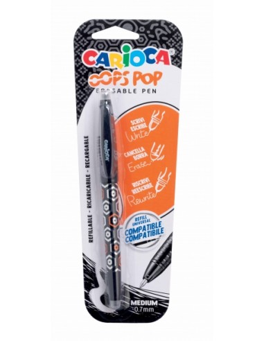 Carioca Oops Boligrafo Borrable - Tinta Termo Sensible - Empuñadura Texturizada - Punta de 0.7mm - Doble Goma - Recambios