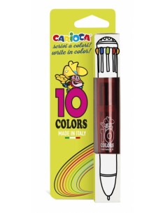 Carioca Boligrafo de 10 Colores Fluo - Boligrafo con Punta de Esfera Automatico - 10 Colores en un Solo Boligrafo - Punta Ø