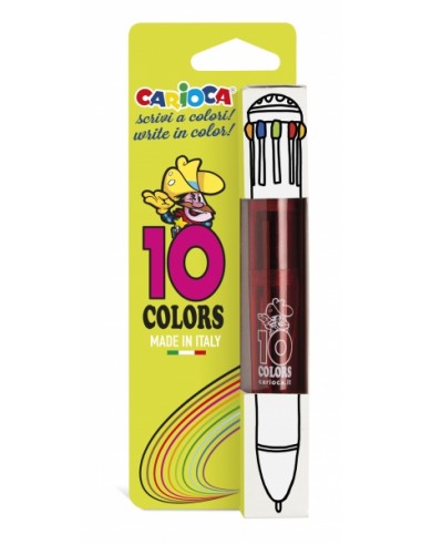 Carioca Boligrafo de 10 Colores Fluo - Boligrafo con Punta de Esfera Automatico - 10 Colores en un Solo Boligrafo - Punta Ø