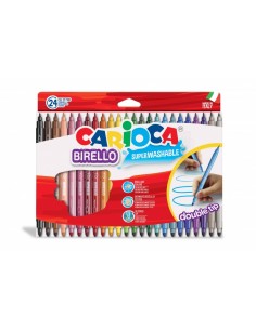 Carioca Birello Pack de 24 Rotuladores - Doble Punta Fina y Media - Tinta Superlavable No Toxica - Lavable de la Piel y