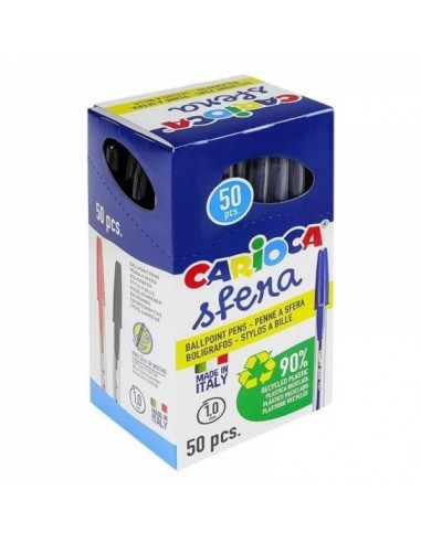 Carioca Sfera Boligrafo - Punta Ø 1mm - Capuchon y Retro del Color de la Tinta - Escritura Super Deslizante - Paquete de