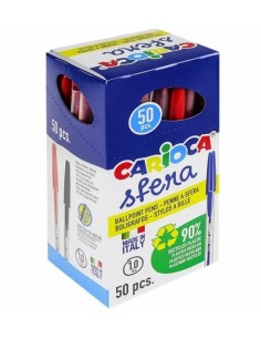 Carioca Sfera Boligrafo - Punta Ø 1mm - Capuchon y Retro del Color de la Tinta - Escritura Super Deslizante - Paquete de