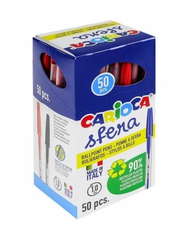 Carioca Sfera Boligrafo - Punta Ø 1mm - Capuchon y Retro del Color de la Tinta - Escritura Super Deslizante - Paquete de