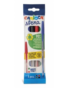 Carioca Pack de 4 Boligrafos - Punta 1mm - Escritura Super Deslizante - Color Varios