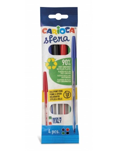 Carioca Pack de 4 Boligrafos - Punta 1mm - Escritura Super Deslizante - Color Varios