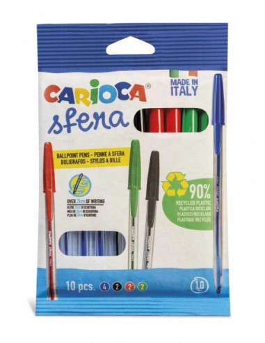 Carioca Sfera Flowpack Pack de 10 Boligrafo - Punta Ø 1mm - Capuchon y Retro del Color de la Tinta - Escritura Super