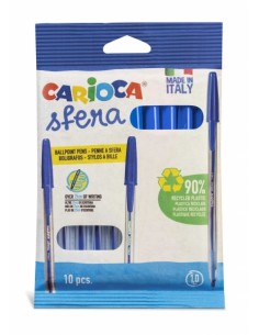 Carioca Sfera Flowpack Pack de 10 de Boligrafo - Punta Ø 1mm - Capuchon y Retro del Color de la Tinta - Escritura Super