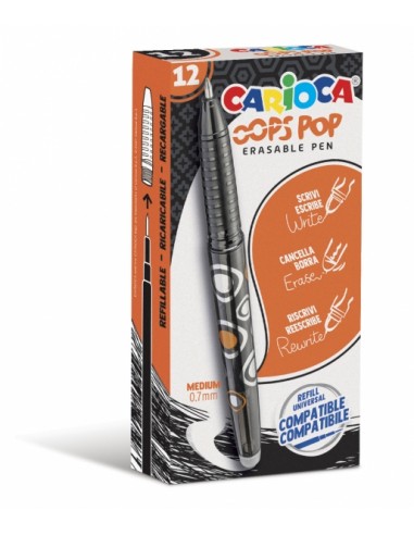 Carioca Oops Boligrafos Borrables - Termo Sensible - Empuñadura Texturizada - Punta de Ø 0.7mm - Doble Goma - Recambios