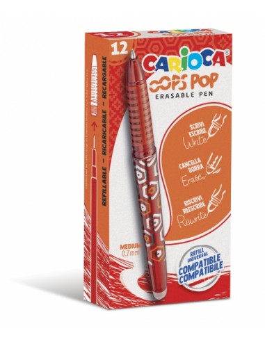 Carioca Oops Boligrafos Borrables - Tinta Termo Sensible - Empuñadura Texturizada - Punta de 0.7mm - Doble Goma - Recambios
