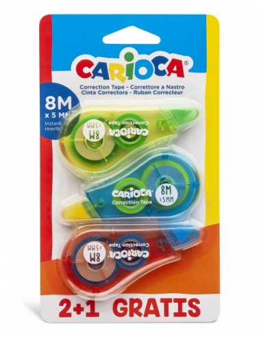 Pack Carioca Corrector de Cinta 2 1 - Cubriente - Se Puede Volver a Escribir Enseguida - Ideal para Cualquier Tipo de Papel -