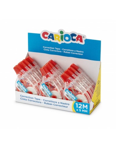 Carioca Tape Expositor de 12 Correctores - 12mx5mm - Cubriente - Se Puede Volver a Escribir Enseguid - Color Blanco