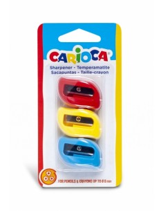 Carioca Pack 3 Sacapuntas de Colores con 1 Agujero - Apto para Lapices Ceras Triangulares-Redondos y Hexagonales - Tornillo