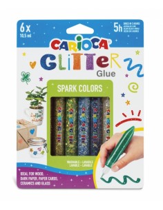 Carioca Glitter Glue Base Blister de 6 Tubitos de Cola de Color - Efecto Glitter - Aplicacion Directa - Secado en 30 Minutos