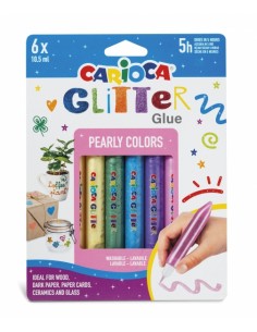 Carioca Glitter Glue Pearly Blister de 6 Tubitos de Cola de Color - Efecto Glitter - Aplicacion Directa - Secado en 30