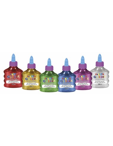 Carioca Glitter Glue Pack de 12 Botellas de 88ml - Tapa con Dispensador - Decoracion con Efecto Glitter - Aplicacion Directa