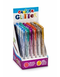 Carioca Glitter Gel Expositor de 36 Boligrafos - Punta Ø 1mm - Tinta Gel Glitter - para Superficies Oscuras - Escritura