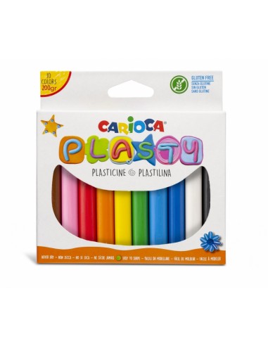 Carioca Pack de 10 Plastilinas - Facil de Usar - No Se Seca - Reutilizable - Colores Brillantes y Mezclables - Libre de