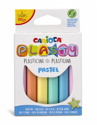 Carioca Pack de 6 Plastilinas Colores Pastel - Facil de Usar - No Se Seca - Reutilizable - Colores Brillantes y Mezclables -