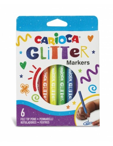 Carioca Glitter Caja 6 Rotuladores - Punta Ø 1mm - Tinta Liquida a Base de Agua - Punta de Alta Calidad - Efecto Glitter -