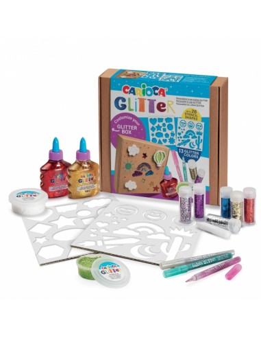 Carioca Glitter Creator Pack de 13 Productos Glitter y 26 Plantillas - 2 Botellitas de Glitter Glue - 2 Botes de Pasta de
