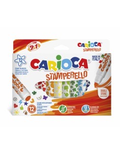 Carioca Stamperello Pack de 12 Rotuladores de Doble Punta - Punta Conica - Punta con Sellos - Tinta Lavable - Color Varios