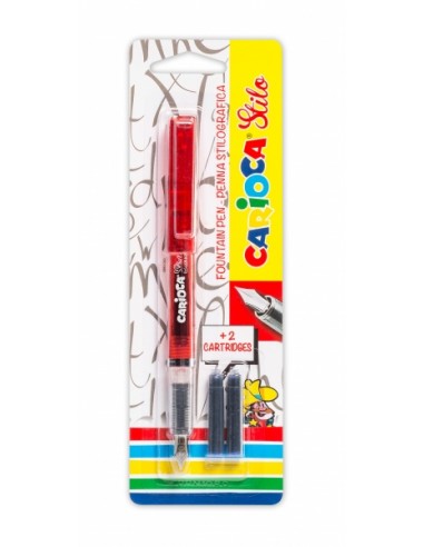 Carioca Pack de 1 Pluma Estilografica-2 Cartuchos - Cartuchos Estandar de Tinta Azul - Escritura Suave y Precisa - Color