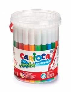 Carioca Jumbo Pack de 50 Rotuladores - Cuerpo Octogonal Maxi - Tinta Superlavable - Punta Maxi 6mm Bloqueada - Tapa Ventilada