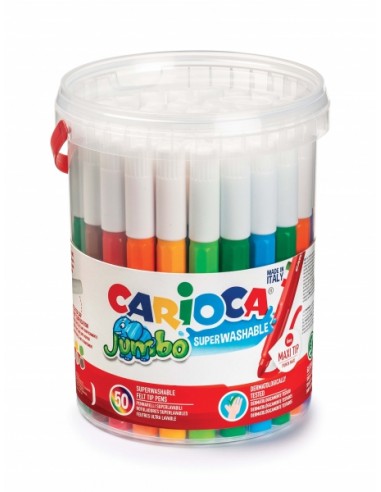 Carioca Jumbo Pack de 50 Rotuladores - Cuerpo Octogonal Maxi - Tinta Superlavable - Punta Maxi 6mm Bloqueada - Tapa Ventilada