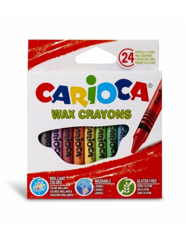 Carioca Pack de 24 Ceras Pastel - Colores Brillantes - Lavables - Cuerpo de Ø 8mm - Color Varios