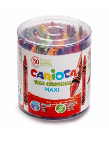 Carioca Maxi Pack de 50 Ceras Jumbo - Colores Brillantes - Lavables - Cuerpo de Ø 12mm - Color Varios