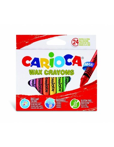 Carioca Maxi Pack de 24 Ceras - Colores Brillantes - Lavables - Cuerpo de Ø 12mm - Color Varios