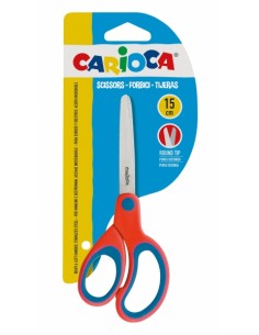 Carioca Tijeras Grandes 15cm - Punta Redonda - Acero Inoxidable - Comodas para Zurdos y Diestros - Color Rojo