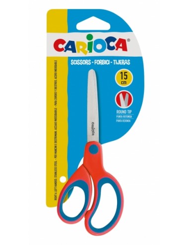 Carioca Tijeras Grandes 15cm - Punta Redonda - Acero Inoxidable - Comodas para Zurdos y Diestros - Color Rojo