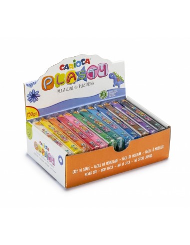 Carioca Expositor de 12 Plastilinas 150gr - Facil de Usar - No Se Seca - Reutilizable - Colores Brillantes Mezclables - Libre