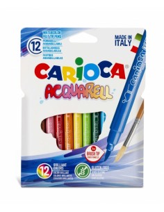 Carioca Acquarell Pack de 12 Rotuladores Acuarelables - Punta Pincel Bloqueada - Tinta Lavable - Colores Difuminables con