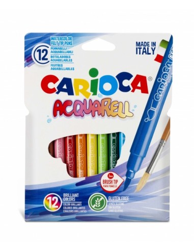 Carioca Acquarell Pack de 12 Rotuladores Acuarelables - Punta Pincel Bloqueada - Tinta Lavable - Colores Difuminables con