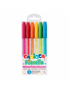 Carioca Fiorella Pack de 6 Boligrafos - Punta de Esfera - Cuerpo Transparente Fluo - Escritura Brillante y Colorida - Color