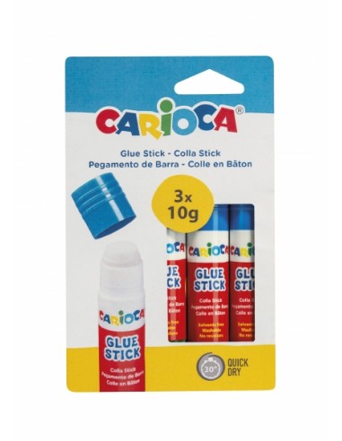 Carioca Pack de 3 Pegamentos de Barra - Ideal para Casa-Colegio y Oficina - Pega Papel-Fotos y Tejidos - sin Disolventes -