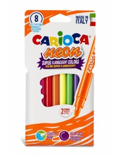 Carioca Neon Pack de 8 Rotuladores - Tinta Fluorescente - Perfecto para Colorear y Subrayar - Lavable de la Piel y Tejidos -