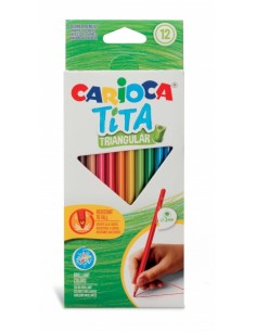 Carioca Tita Pack de 12 Lapices Triangulares de Resina - Cuerpo Triangular - Colores Brillantes y Lavables - Escritura Blanda
