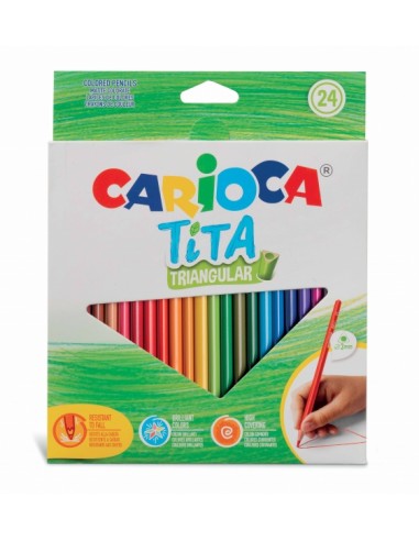 Carioca Tita Pack de 24 Lapices Triangulares - Cuerpo Triangular - Colores Brillantes y Lavables - Escritura Blanda - Mina Ø
