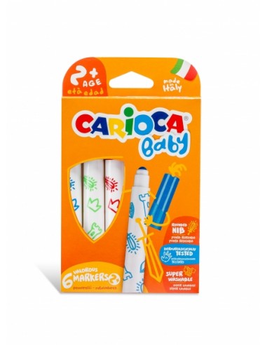 Carioca Baby Marker Pack de 6 Rotuladores - Punta Redonda y Bloqueada - Cuerpo de Gran Dimension - Superlavables -