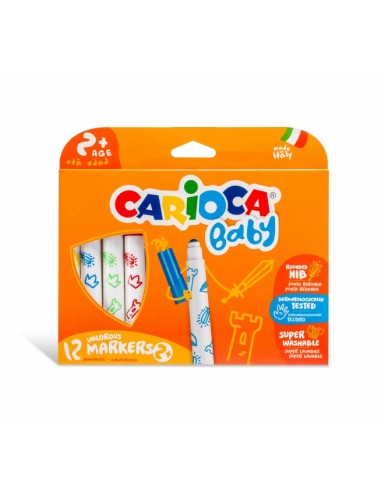 Carioca Baby Marker Pack de 12 Rotuladores - Punta Redonda y Bloqueada - Cuerpo de Gran Dimension - Superlavables -