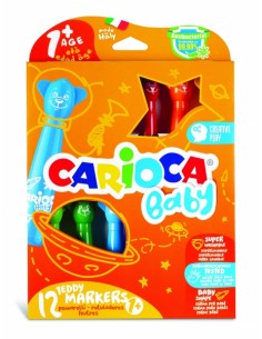 Carioca Baby Teddy Pack de 12 Rotuladores - Super Seguros - Forma Ergonomica - Tinta Superlavable - Dermatologicamente