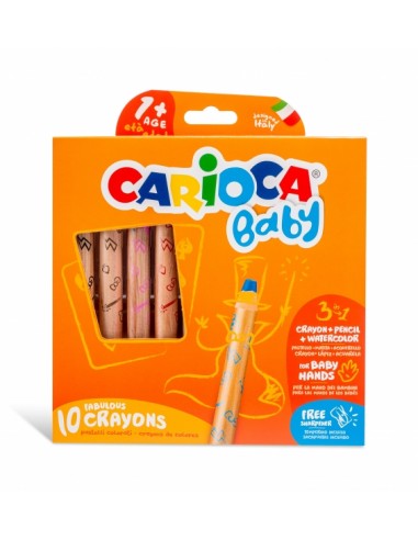 Carioca Baby 1-3In1 Pack de 10 Lapices - Lapiz-Cera y Acuarela en Uno - Cuerpo Extragrande Facil de Agarrar - Acuarelables